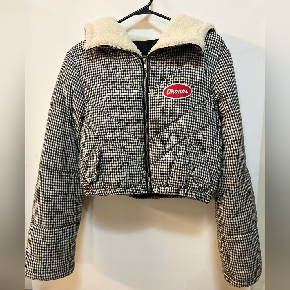 Womens Black/white plaid coat